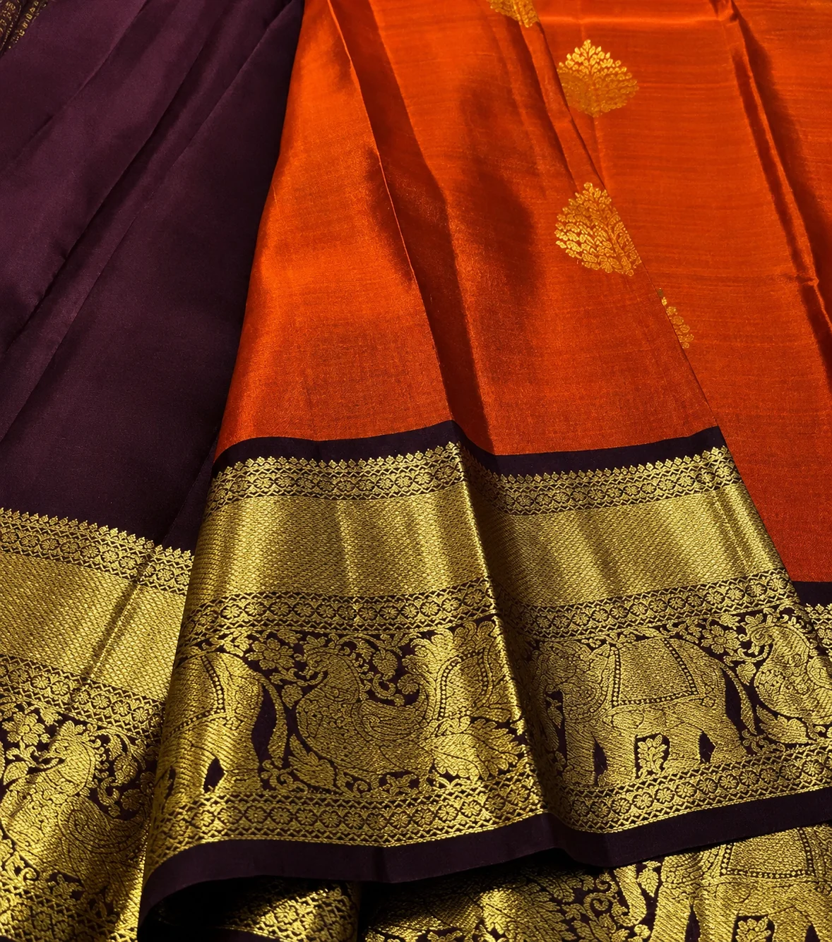 Old wedding saree buyers — Kanchipuram silk saree with gold zari elephant border